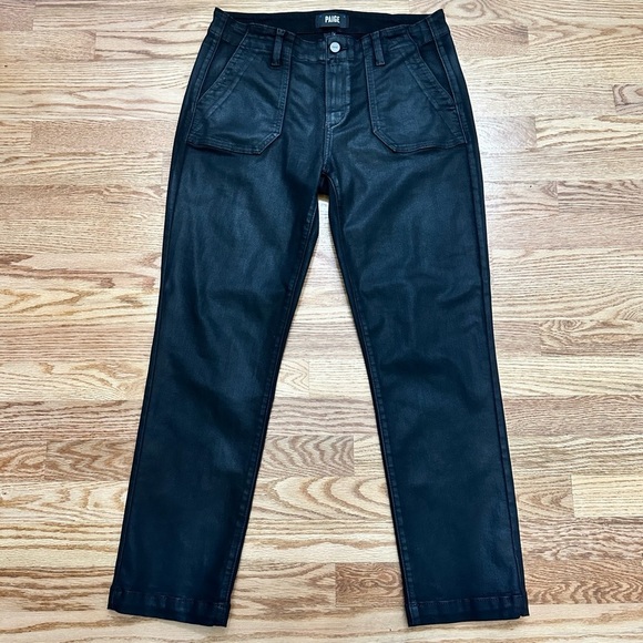PAIGE Mayslie Straight Ankle Jeans Black Fog Luxe Coating Size 29 - Picture 4 of 13